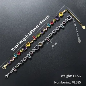 Rainbow cubic zirconia bracelet set in gold and silver finish on black background