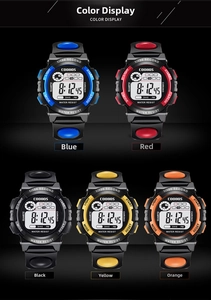 Waterproof digital sports watch for kids in five vibrant colors with stopwatch and alarm