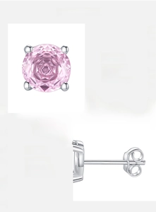 Macro detail of S925 sterling silver stamp and pink zircon stud earring craftsmanship