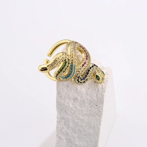 Snake Open Ring Copper Gold Plated Multi Color Zircon Adjustable Luxury Geometric Jewelry For Women