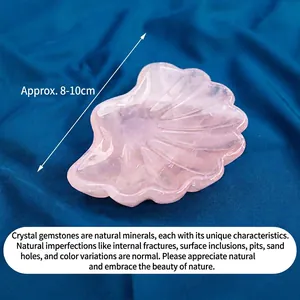 Natural pink crystal shell bowl ornament for home decor, hand-carved quartz about 8-10cm