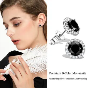 Elegant Black Moissanite Stud Earrings For Women 925 Sterling Silver Geometric Round Square Pendant Necklace Jewelry With Certificate