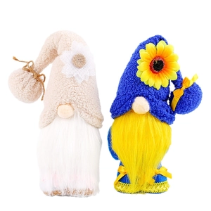 Pair of sunflower knit gnome plush dolls with long beards for holiday home decoration