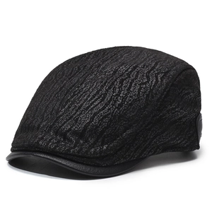 Casquette plate vintage en cuir PU noir pour homme avec texture gaufrée élégante