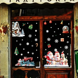 3D Christmas window stickers with Santa, snowman, and snowflakes for party decor