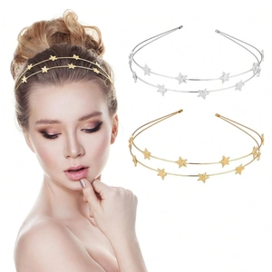 Elegant Metal Double Layer Headband With Star Charms Minimalist Alloy Hair Hoop For Women Sweet Style Hair Accessory