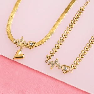 Parure collier cœur doré et bracelet blé avec des accents en oxyde de zirconium