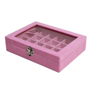 Portagioie in velluto rosa di grande capacità con coperchio in vetro trasparente