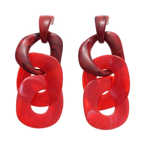 Exaggerated red acrylic geometric chain drop earrings with silver needle post for women