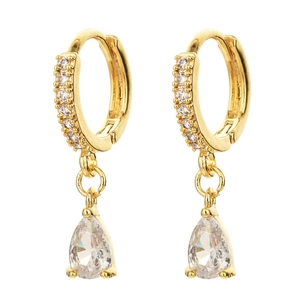 Fashion 14K gold plated hoop earrings with sparkling zircon teardrop pendants
