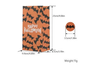 Detailed size chart of Halloween greaseproof kraft paper food bag with dimensions in inches