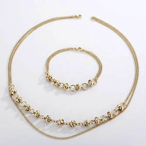 Stainless Steel Double Layer Necklace And Bracelet Jewelry With Knot Ring Design For Women Fashion Minimalist Stackable