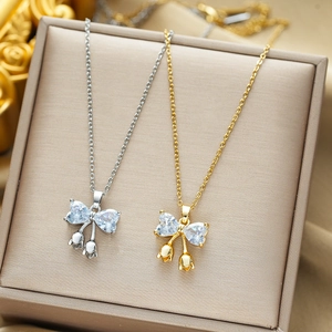 Bowknot Tulip Pendant Necklace Titanium Steel Copper Plated Cubic Zirconia Elegant Fashion Jewelry For Women
