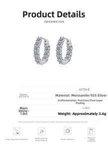 Detail view of 925 sterling silver hoop earrings set with 1.8ct Moissanite stones