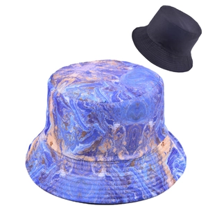 Tie-dye print marble pattern bucket hat with wide brim for sun protection and hip hop style