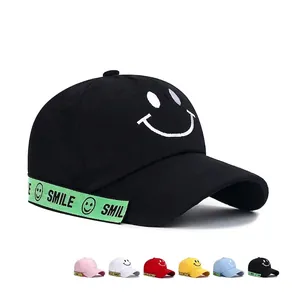 Baseball Cap Cotton Polyester Embroidery Smile Face Contrast Color Ribbon Strap Adjustable Streetwear For Men Women