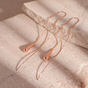 Elegant rose gold water drop long tassel threader earrings for women in minimalist style