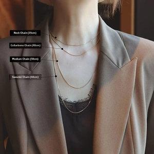 Detailed guide showing titanium steel chain lengths from 35cm choker to 60cm necklace