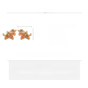 Detailed size chart and material specifications for 18k gold plated unicorn stud earrings
