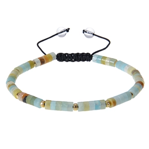 Detail showing 4mm natural stones with gold spacers on a braided adjustable bracelet
