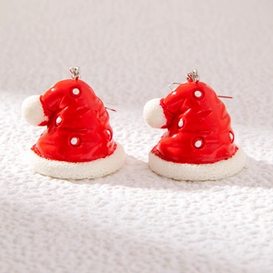 Christmas themed red and white Santa hat dangle earrings set for festive holiday jewelry