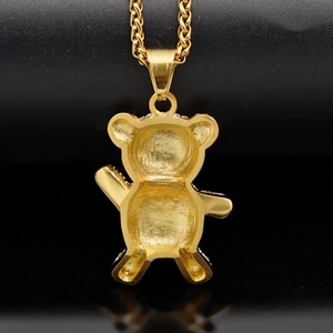 Hiphop style iced out gold teddy bear pendant necklace with sunglasses for men and women