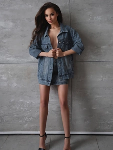 Women Polka Dot Denim Jacket And Mini Skirt Streetwear Casual Outfit Long Sleeve Single Breasted Cotton