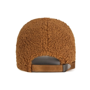 Winter brown plush baseball cap with fuzzy texture and adjustable suede back strap