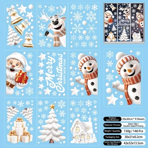 Set of 9 Christmas static window clings with Santa, reindeer and snowman decals