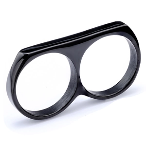 Polished black stainless steel double finger ring with minimalist mirrored finish