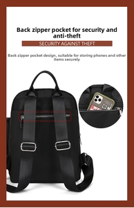 Sac a dos de loisir en nylon noir avec poche zippee antichute pour ecole voyage.