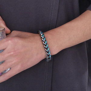 Men's polished rainbow stainless steel dragon bone chain bracelet with colorful finish