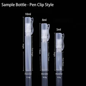 Portable 5ml 8ml and 10ml refillable perfume spray bottles with size specifications