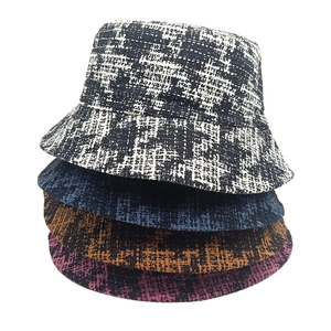 Bucket Hat Women Tweed Houndstooth Pattern Retro Fashion Autumn Winter Warm Casual Outdoor Sun Protection Basin Hat