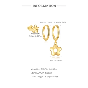 Spécifications de taille pour boucles d'oreilles fleurs en argent S925 doré et zircon AAAAA