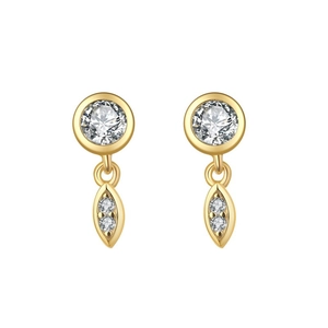 Elegant gold-plated S925 silver stud earrings with sparkling round and marquise crystals