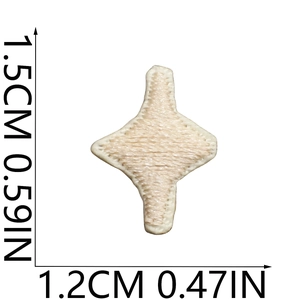 Detailed close-up of a beige four-pointed star embroidery patch with 1.5cm size markings