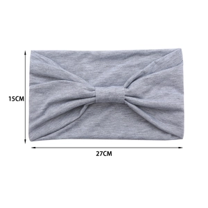 Light grey wide stretch cotton yoga headband with front knot, size 27x15cm