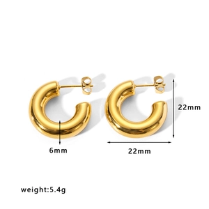 Polished 18k gold plated stainless steel C-shaped hoop earrings 22mm size for women