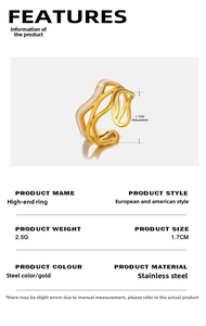 Detail view of wavy stainless steel ring with 1.7cm adjustable diameter and 2.5g weight