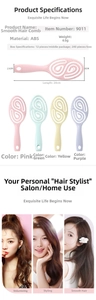 Detailed view of vented hair brush in pink, green, yellow and purple for salon styling