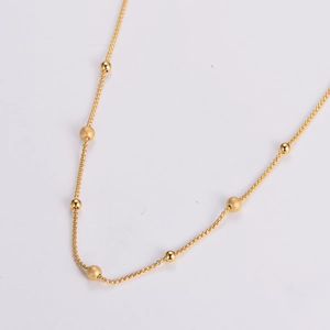 Minimalist gold stainless steel chain necklace with polished and frosted beads
