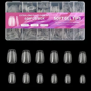 Detailed size chart for 600pcs extra long soft gel full cover clear matte ballet nail tips