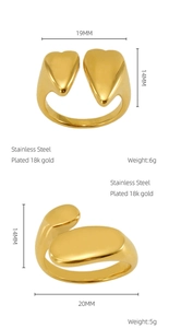 Detailed size and weight specs for 18k gold plated stainless steel heart and oval rings