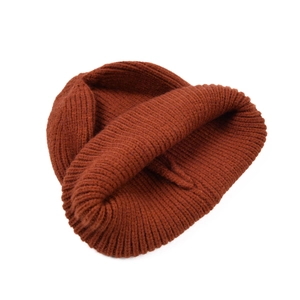 Caramel brown knitted beanie hat with cuffed brim for winter outdoor warmth and style