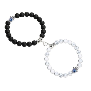 Couples magnetic bracelets set with natural stones and heart attraction charm