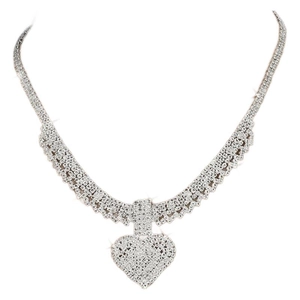 Elegant silver heart necklace set with sparkling rhinestones for bridal wedding jewelry