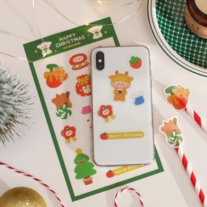 Cute Christmas cartoon stickers with cat and bear patterns for phone case DIY and journals