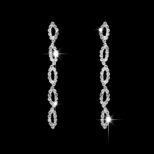 Elegant silver double-layer marquise necklace and long rhinestone earrings jewelry set