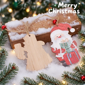 Festive wooden Christmas faceless doll ornaments on snowy background with warm lighting